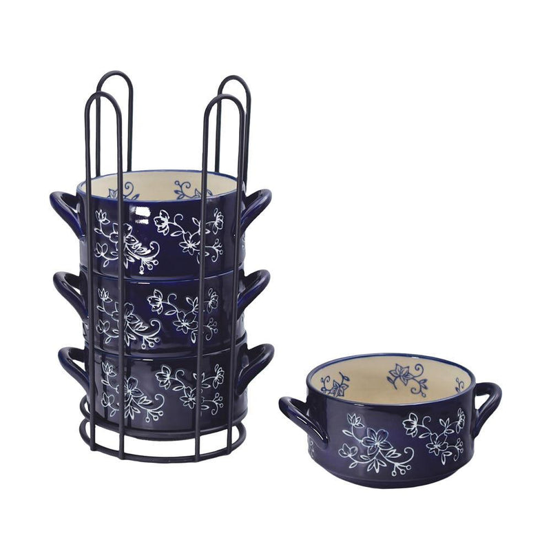 4pc Floral Lace Stackable Bowls w/Rack