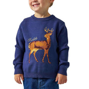 Boy's Navy Deer Cabin Sweater