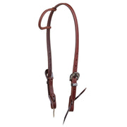 Heavy Oil Stitched Single Ear Headstall with Floral Engraved Heel Buckle