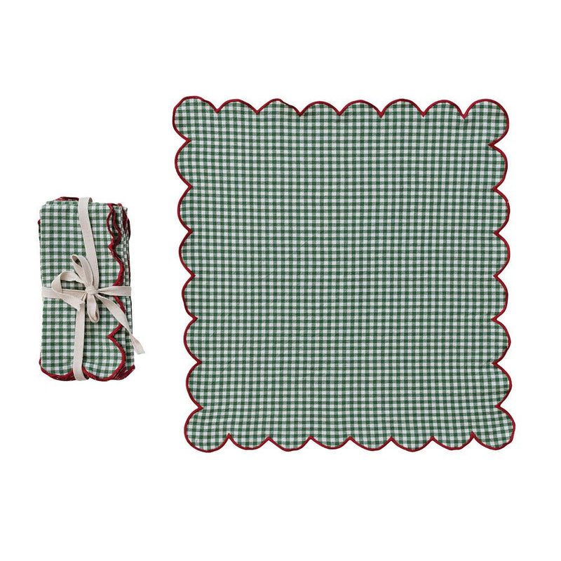Green Gingham Scalloped Napkin Set