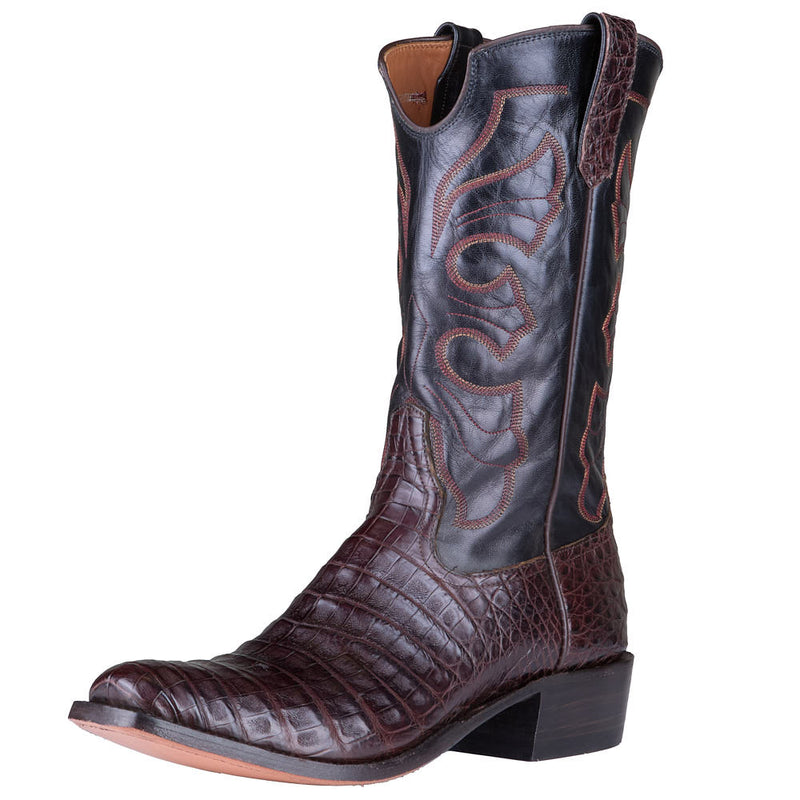 Men's Chocolate Glazed Caiman Belly Vamp 13in Black Kidskin Top