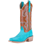 Women's Turquoise Boar Vamp 13in Tan Cowhide Top Boot