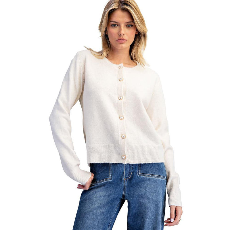 Women's Vanilla Cream Heart Button Cardigan