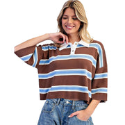 Women's Cloud Cocoa Striped Half Sleeve Knit Polo