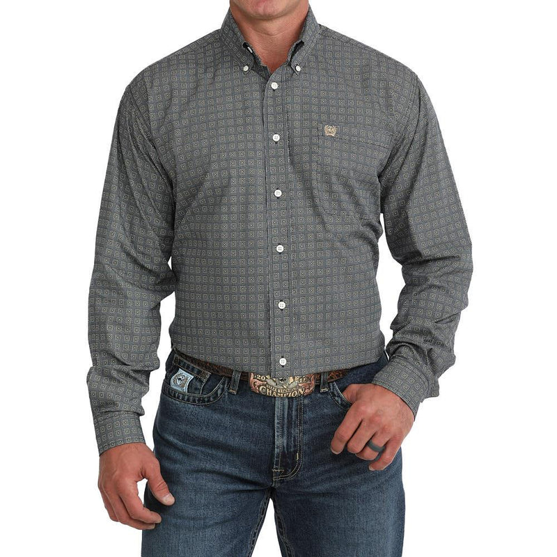 Men's Navy Print Long Sleeve Shirt