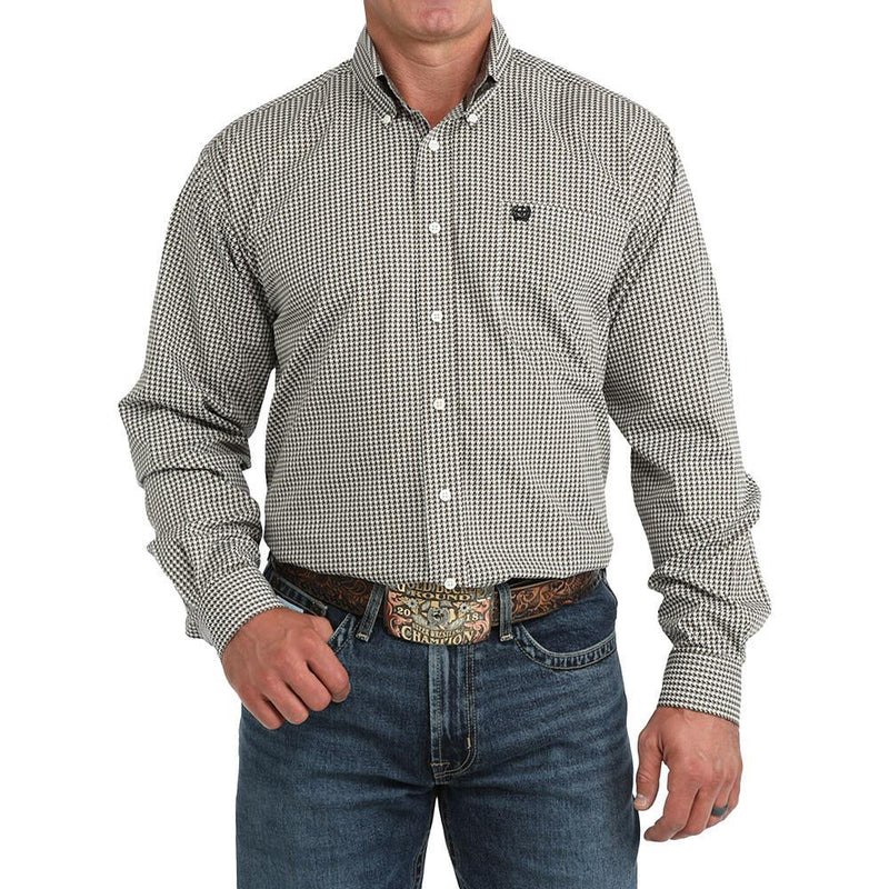 Men's Brown Printed Button Long Sleeve Shirt
