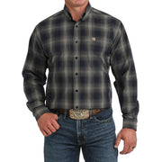 Men's Navy Plaid Long Sleeve Shirt