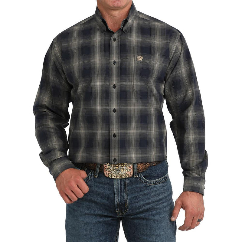Men's Navy Plaid Long Sleeve Shirt