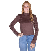 Women's Brown Suede Mock Neck Top