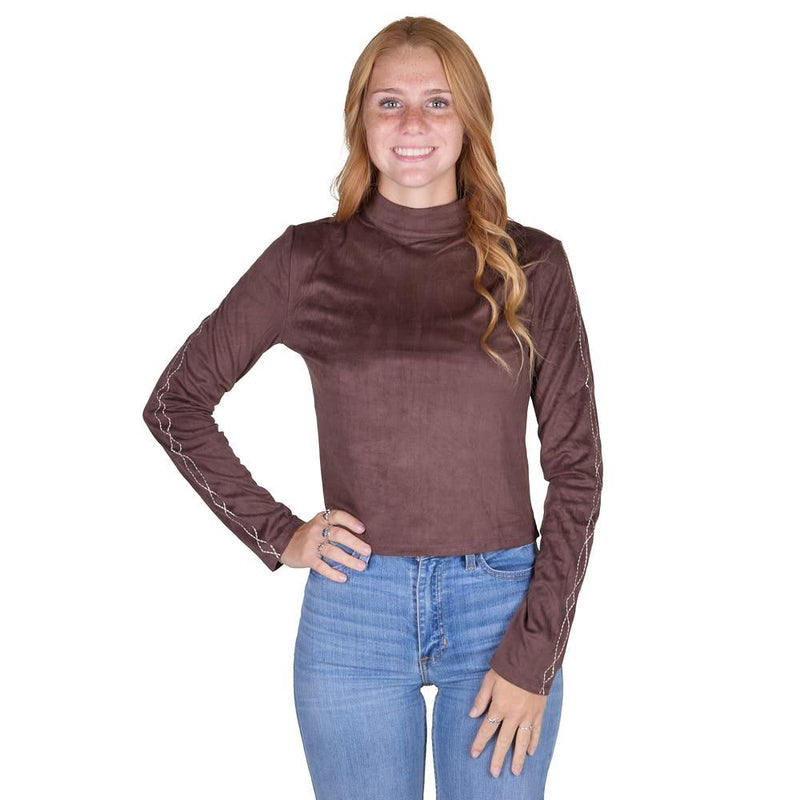 Women's Brown Suede Mock Neck Top