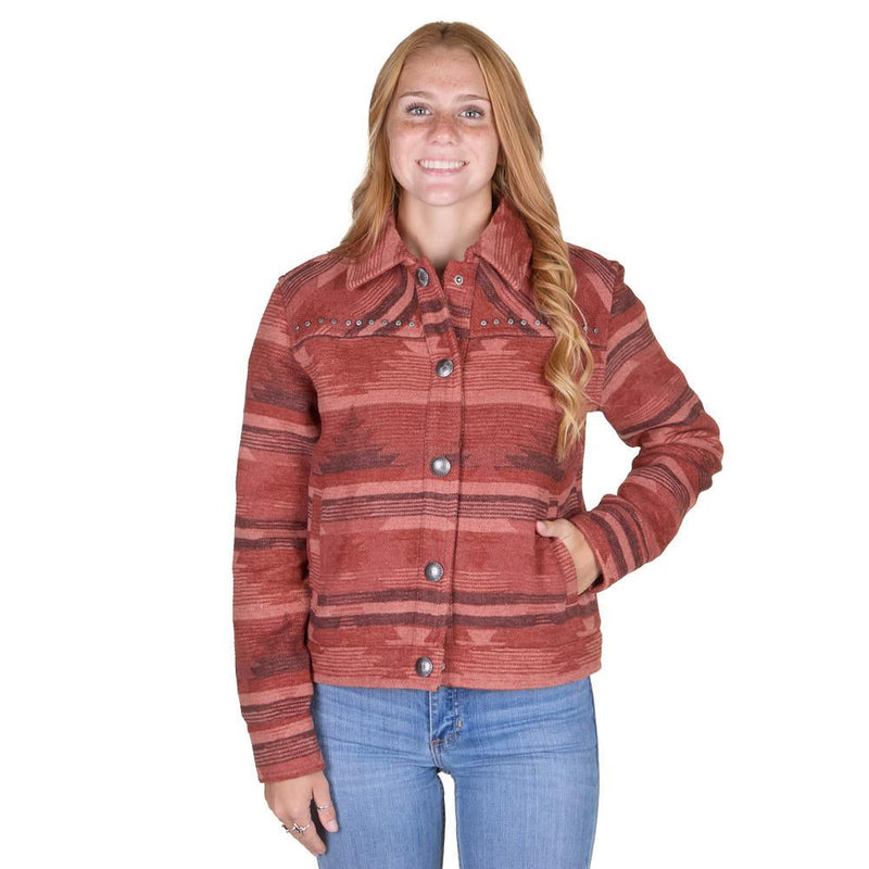 Women's Red Jacquard Stud Jacket