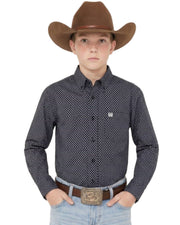 Boy's Navy Dot Print Shirt