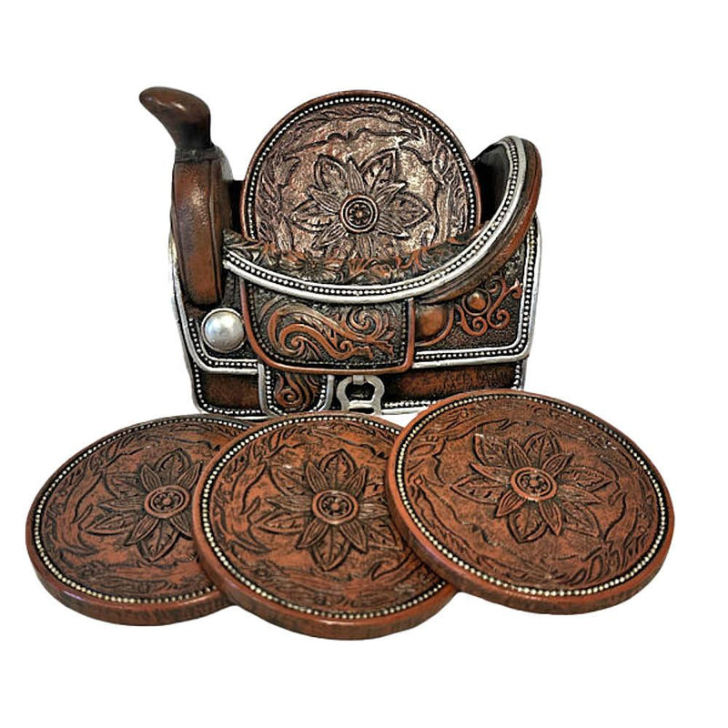 Western Tooled Saddle Coaster Set