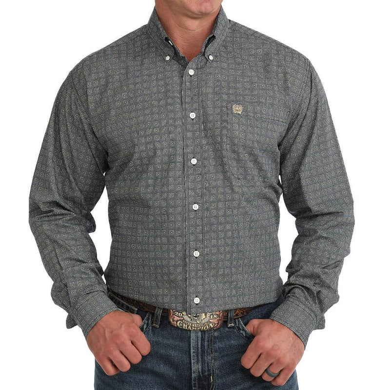 Men's Navy Long Sleeve Print Shirt