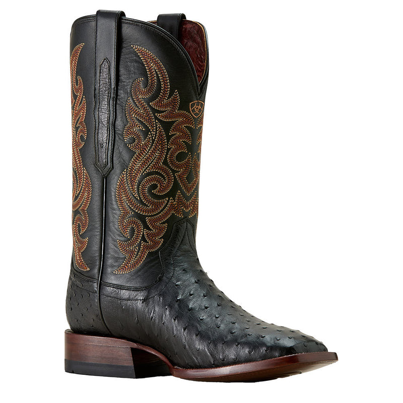 Men's Classic Cash Black Full Quill Ostrich Vamp 12in Midnight Black Top