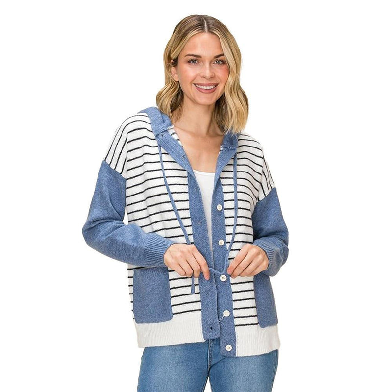 Women's Ivory & Denim Striped Hoodie