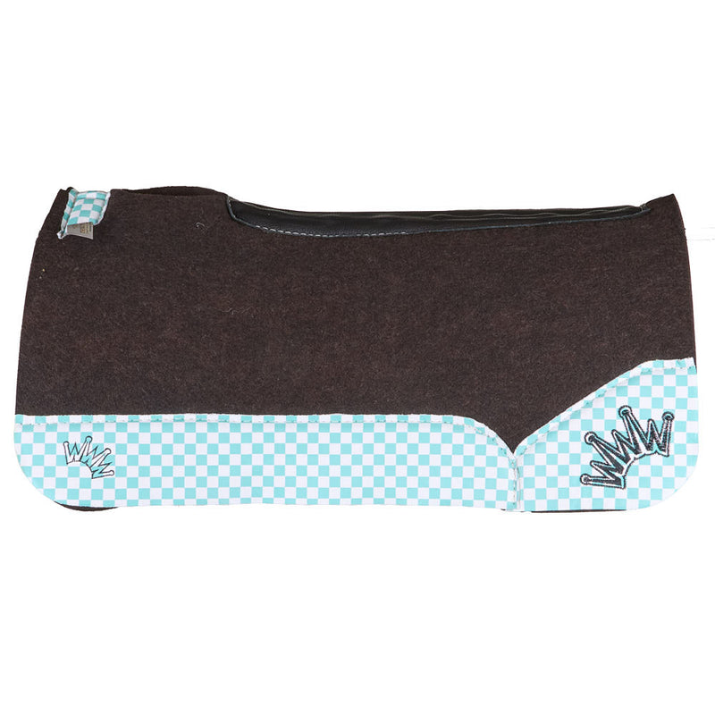 3/4" Turquoise Checkered with Black Crown OG Felt Saddle Pad