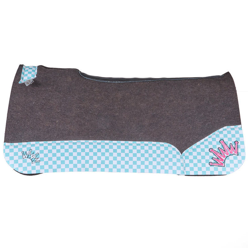 3/4" Turquoise Checkered with Hot Pink Crowns OG Felt Saddle Pad