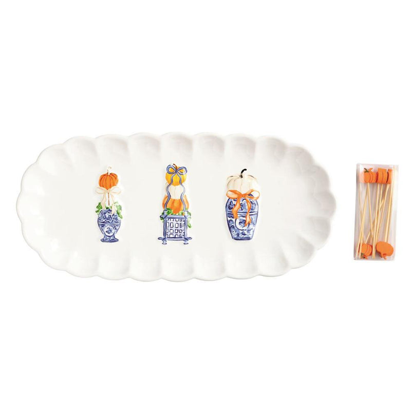 Pumpkin Topiary Tray and Toothpick Set