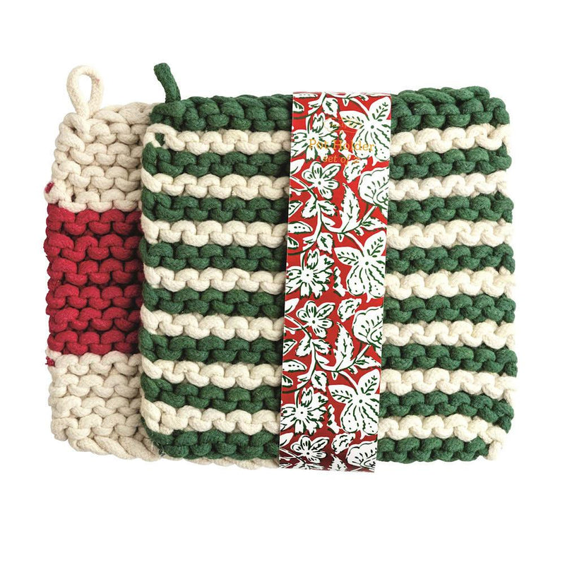 Green Stripe Potholder Set