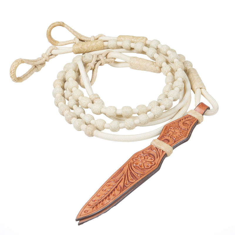 White Cord 50in Romal Reins with Rawhide Knots