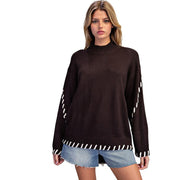 Women's Espresso Whipstitch Mock Neck Sweater