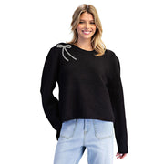 Women's Black Rhinestone Bow Sweater