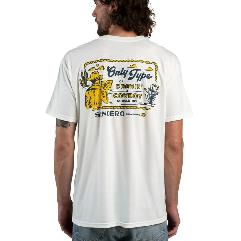 Men's White Drawin' Cowboy Tee Shirt
