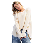 Women's Butter Cream Waffle Knit Contrast Top