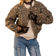Women's Leopard Washed Quilted Zip Jacket