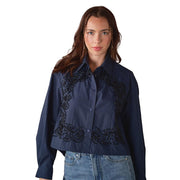 Women's Navy Beaded Western Crop Shirt