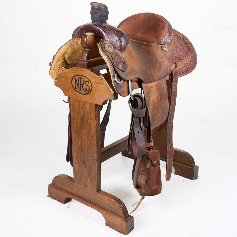 Used 14in 1/4 Breed Basket Stamped NRS Pro Series Team Roping Saddle