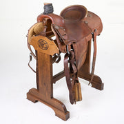Used 16.5in Basket Tooled Pro Series Team Roping Saddle