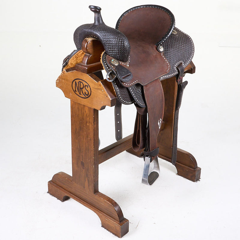 Used 15.5in 1/2 Breed Usher Barrel Saddle