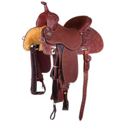 13.5in Chestnut 1/2 Breed Floral Stingray Barrel Saddle