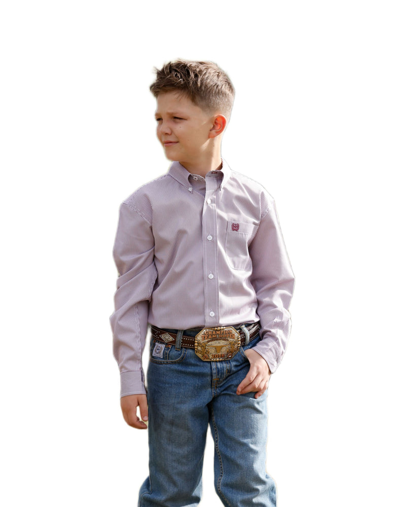 Boy's Long Sleeve White Stripe Shirt