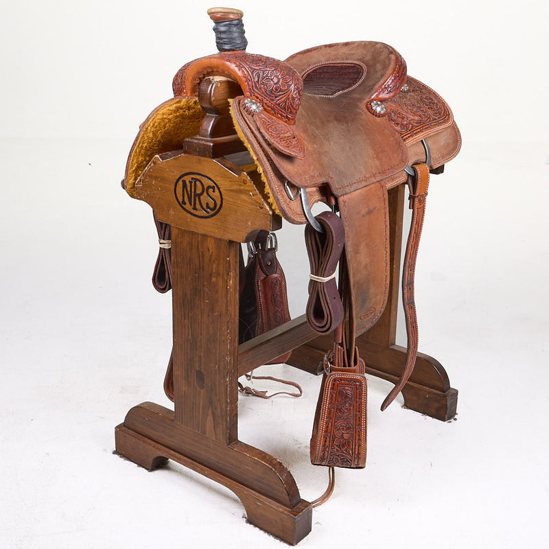 Trent Ward Used 16in 1/4 Breed Floral Trent Ward Team Roping Saddled — NRS