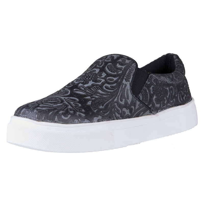 Women's Nora Black Embossed Leather Slip On Casual