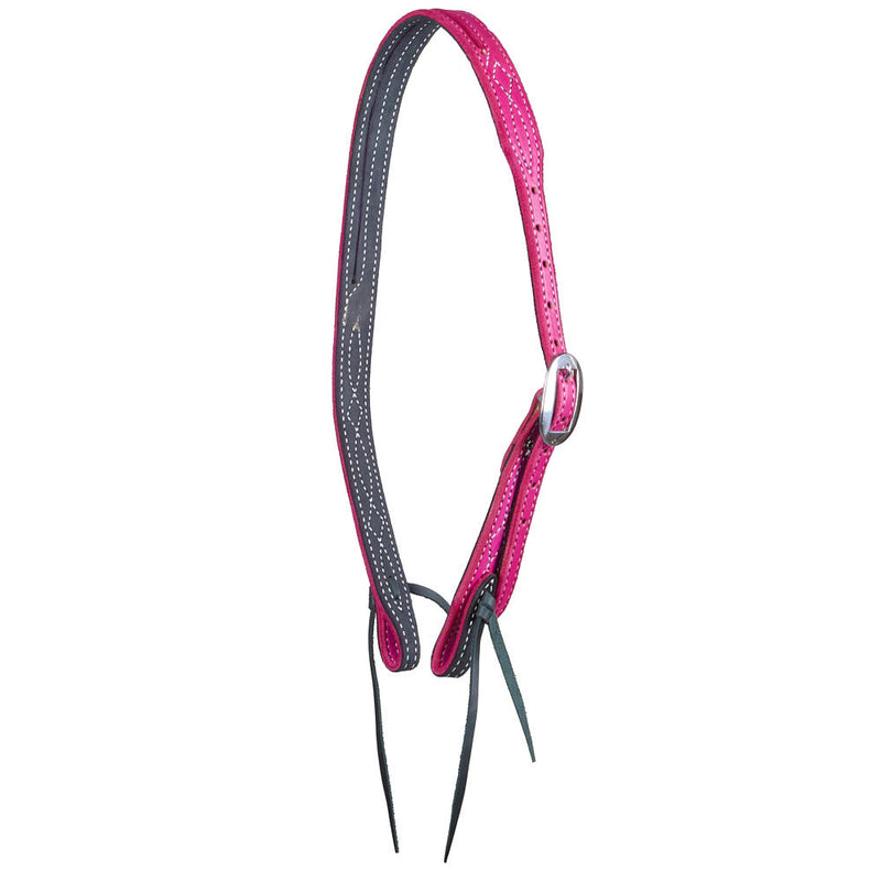 Pink Gunslinger Slit Ear Headstall with White Stitching