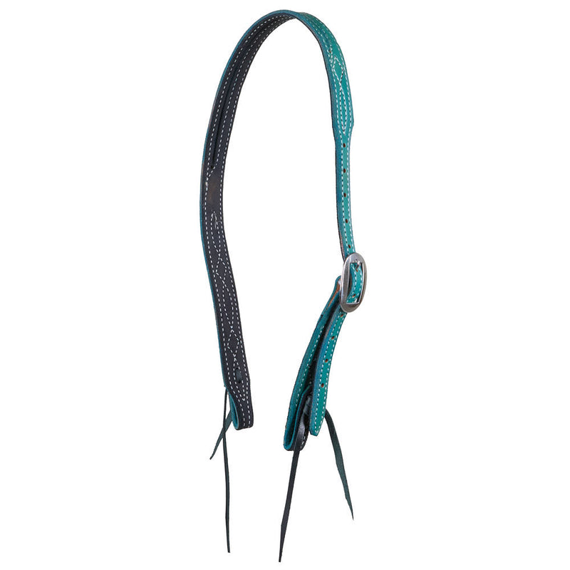 Turquoise Gunslinger Slit Ear Headstall with White Stitching
