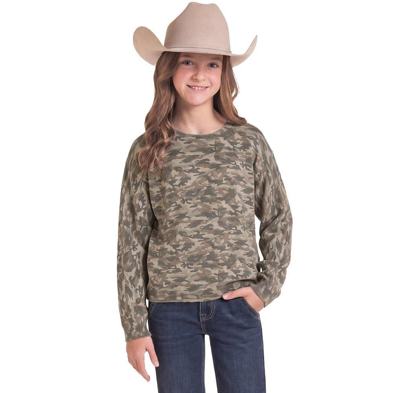 Girl's Forest Green Camo Sweater