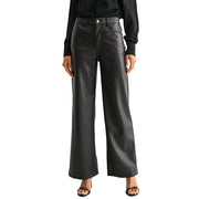 Dark Brown High Rise Wide Leg Faux Leather Pants