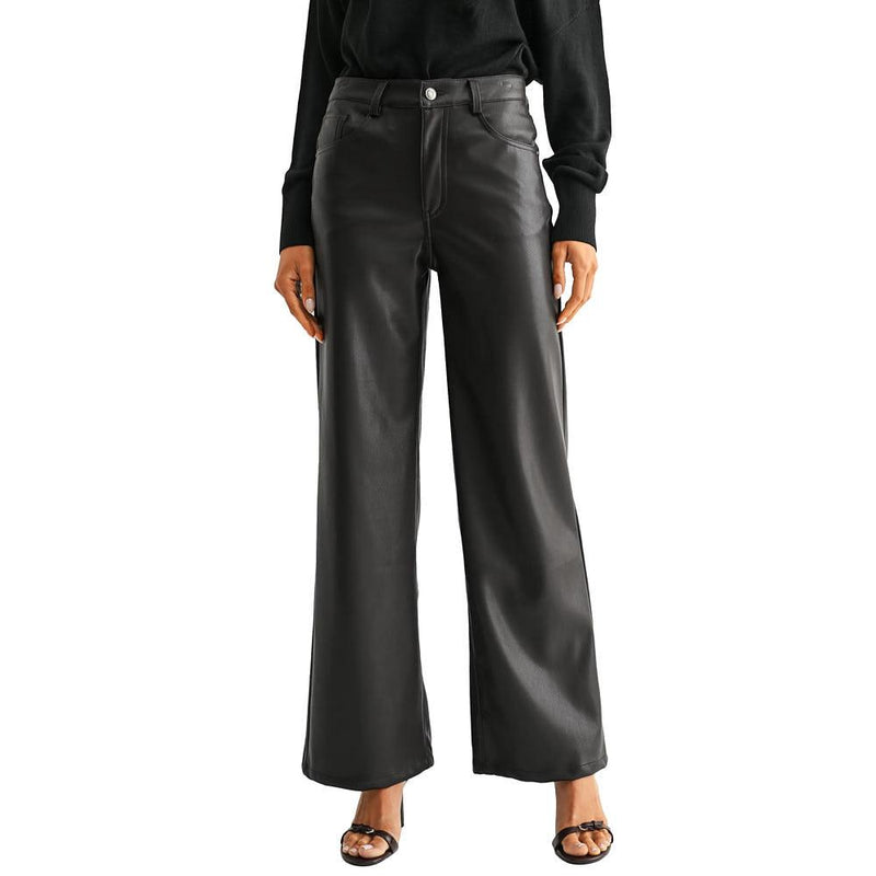Dark Brown High Rise Wide Leg Faux Leather Pants