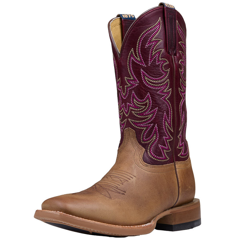 Women's Topeka Tan Cowhide Vamp 11in Cherry Cowhide Top Boot