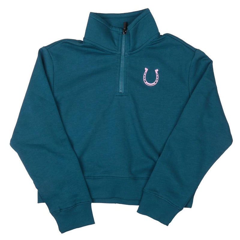 Girl's Teal Horseshoe Pullover