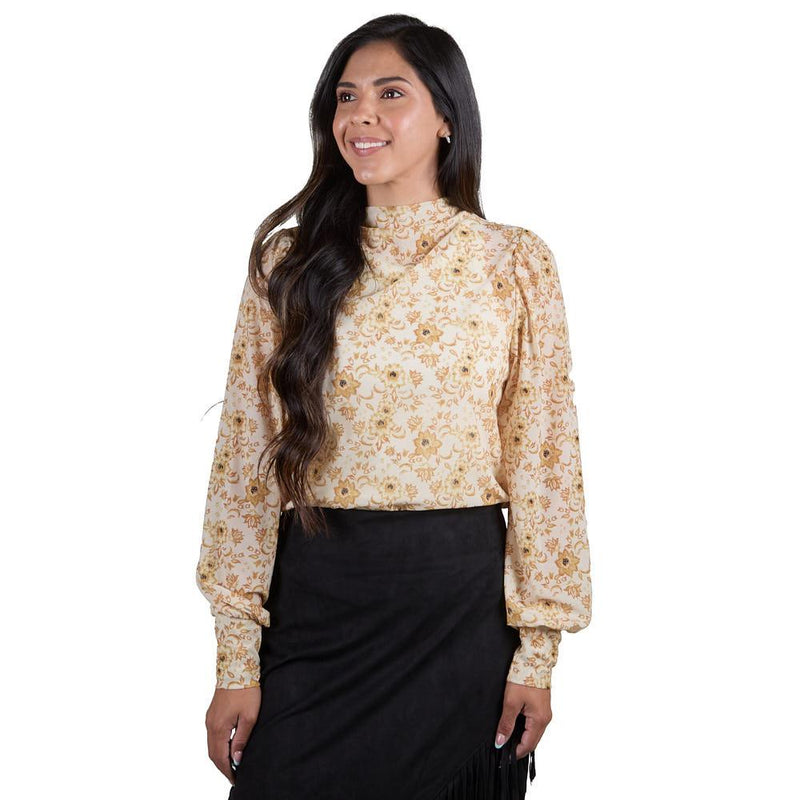 Women's Cream Floral Mesh Top