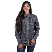 Women's Black Paisley Snap Shirt