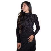 Women's Black Velvet Burnout Long Sleeve Top