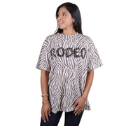 Women's Rhinestone Rodeo Zebra Tee Shirt