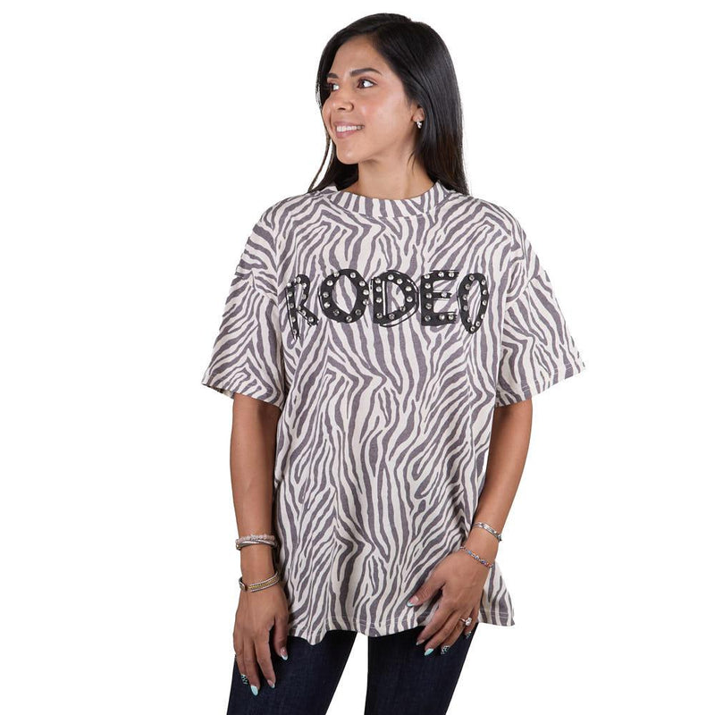 Women's Rhinestone Rodeo Zebra Tee Shirt